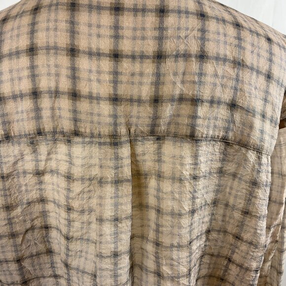 & Other Stories Blouse US 12 Beige Black Plaid Button Front Long Sleeve - Picture 11 of 12
